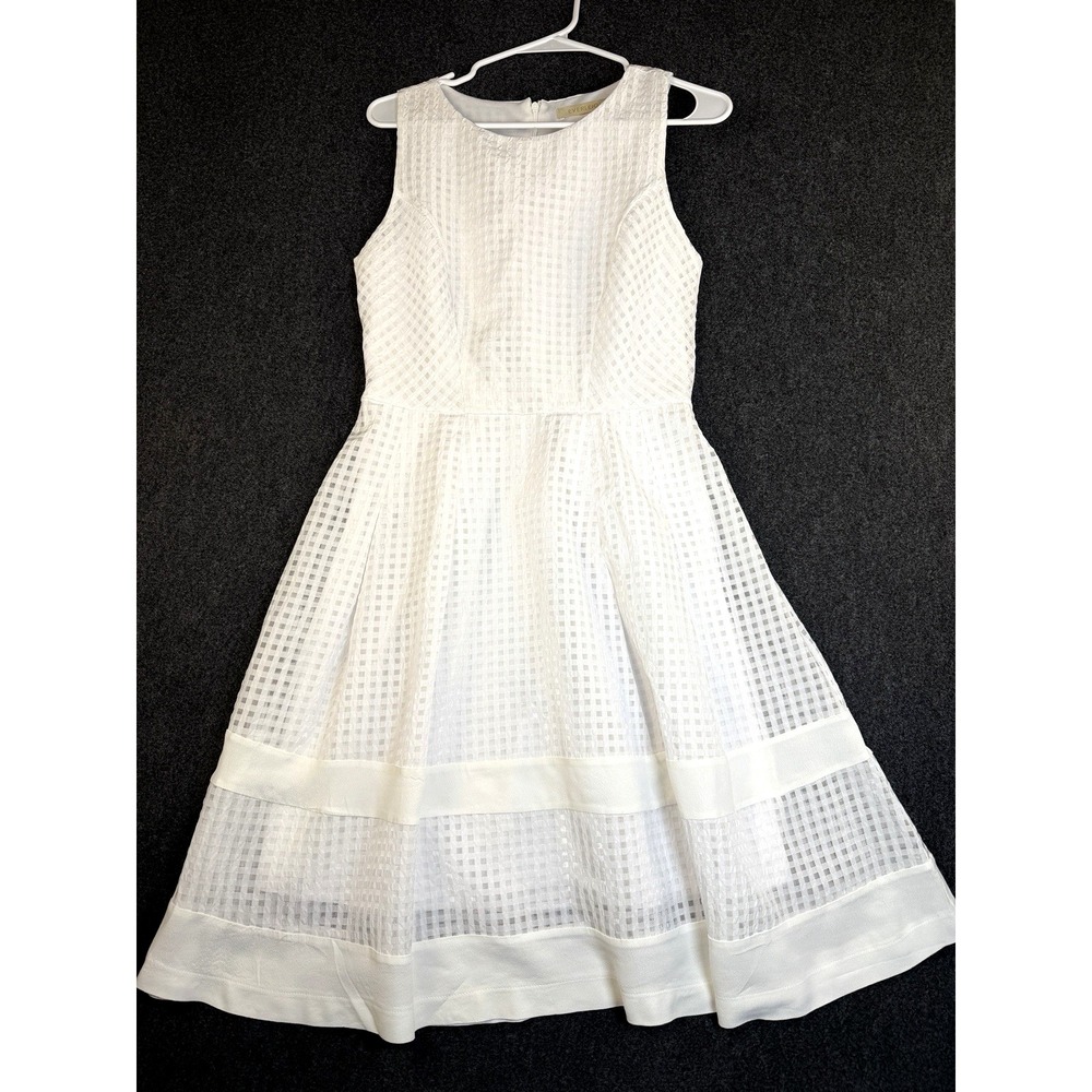 Everleigh White Textured Fit Flare Midi Dress Sleeveless Petite‎ SP Lined